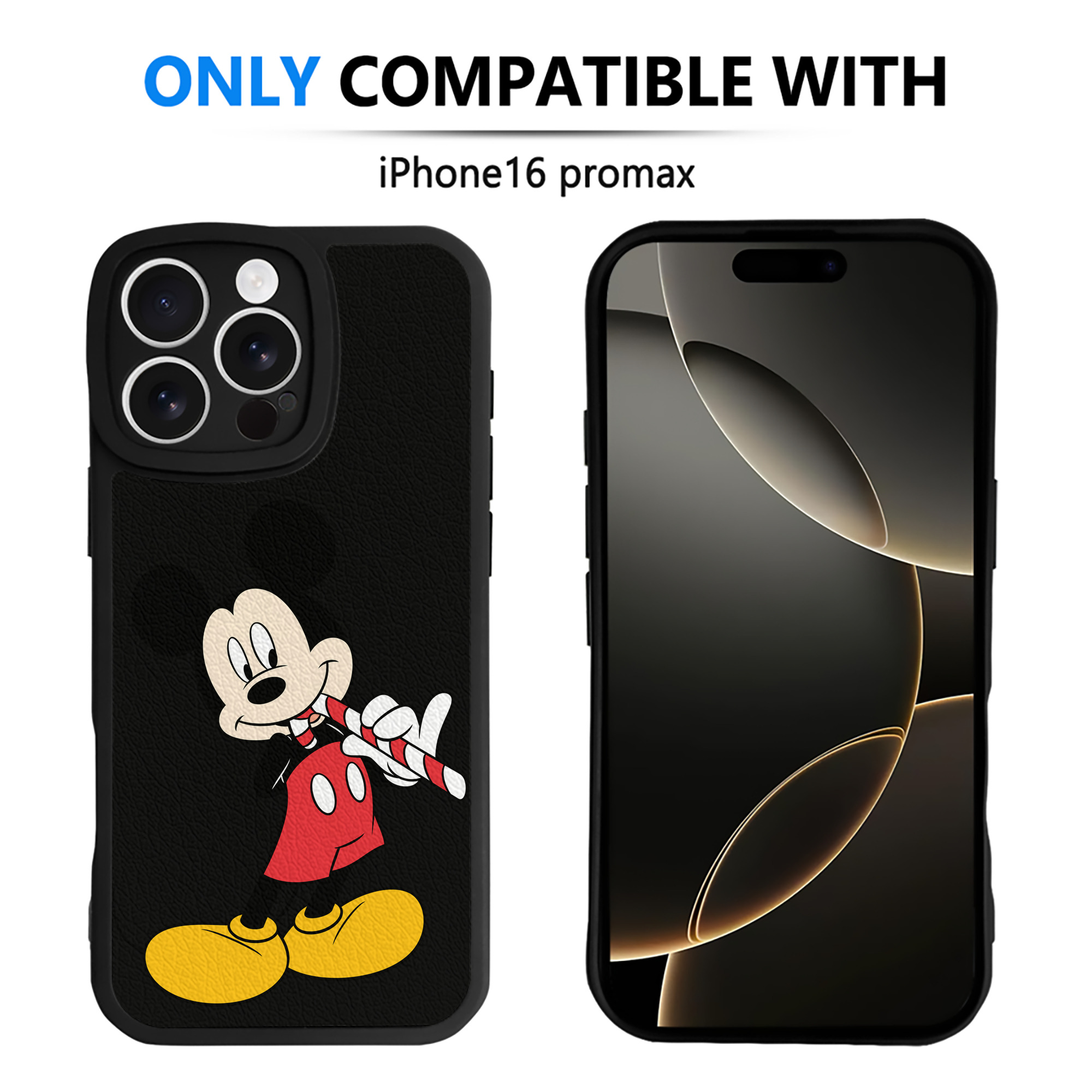 （画像用） ミッキーマウス Mickey Mouse 【iPhone 16シリーズ対応】シリコンスマホケース（レザー調） 材質：シリコン